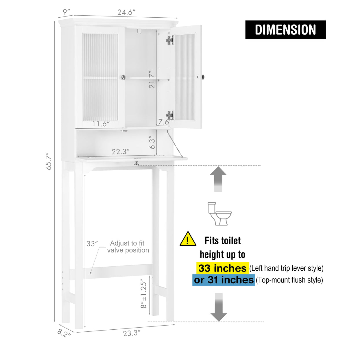 Over the Toilet Storage Cabinet with Glass Doors, White B8497