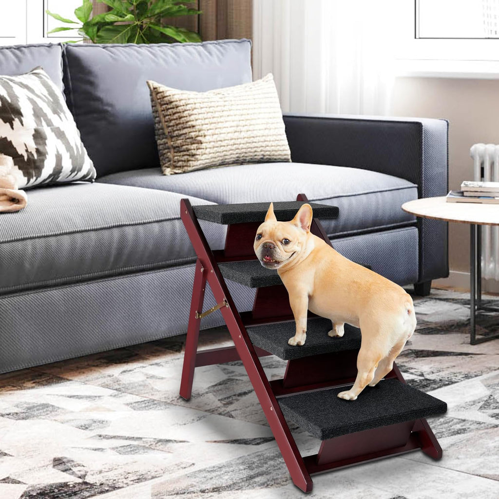 Foldable 4 Steps Wooden Dog Stairs Y964929