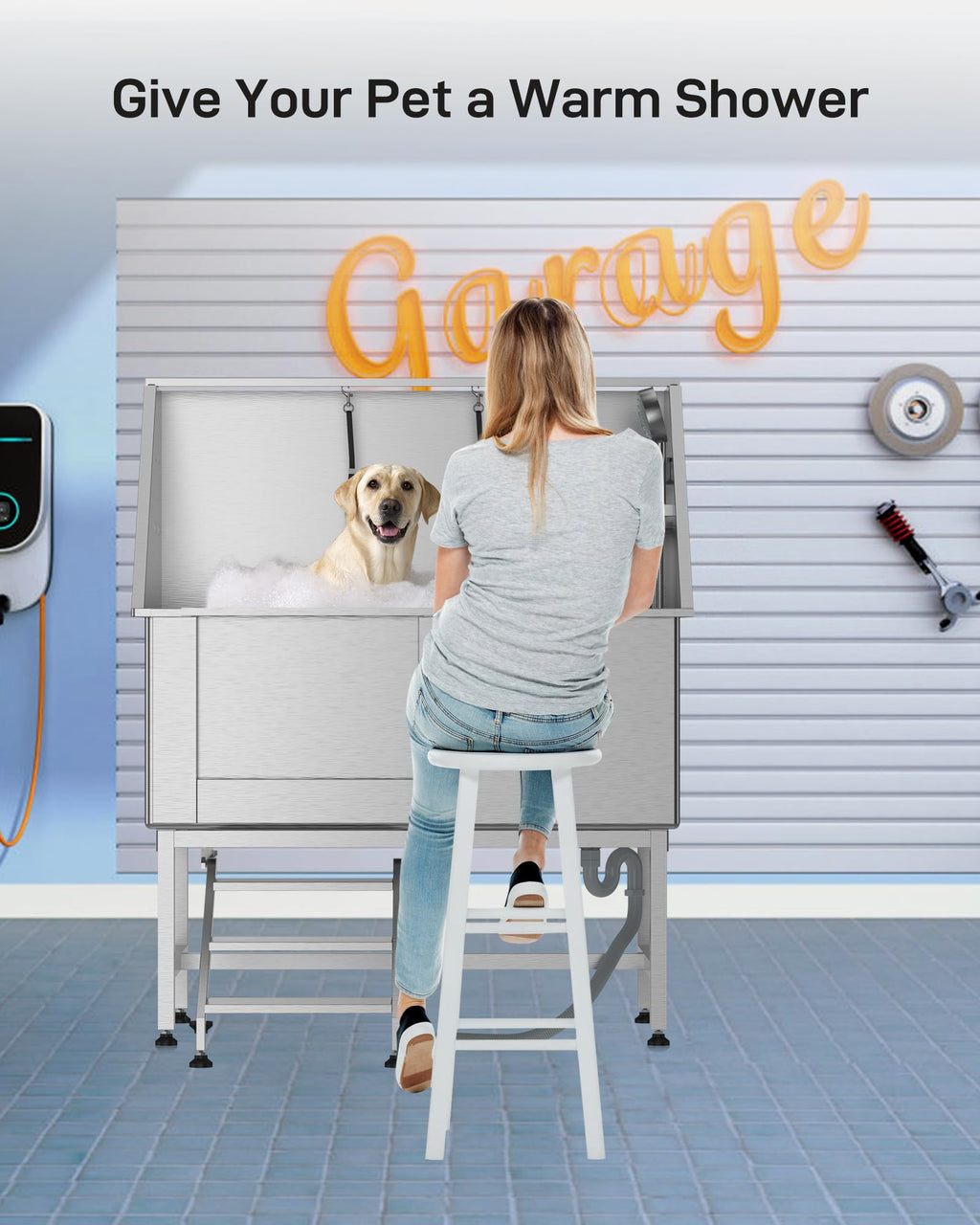 50" Stainless Steel Dog Grooming Bathtub with Faucet Y688