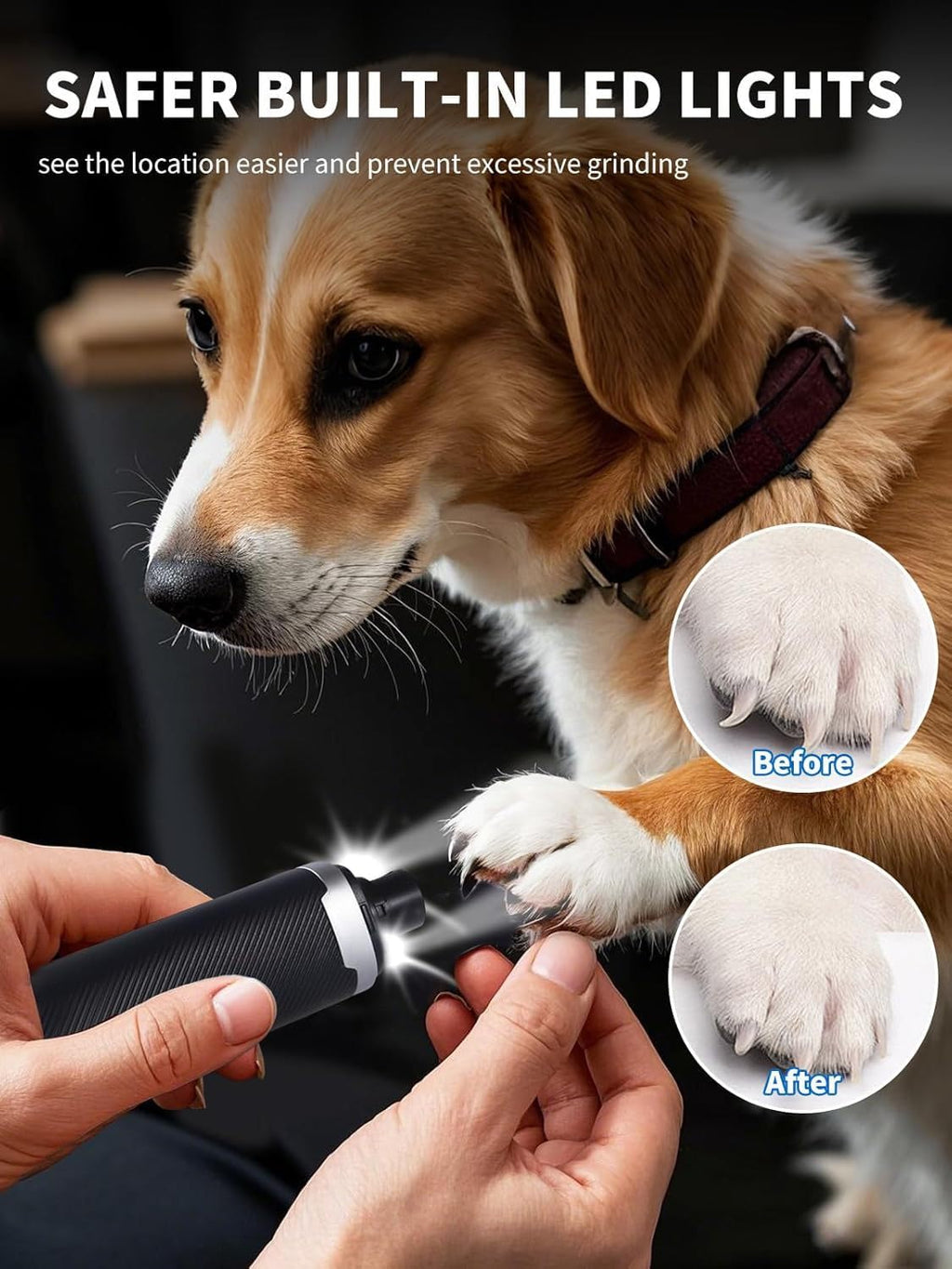 3 Speed Silent Rechargeable Pet Nail Grinder with 2 LED Lights T329149