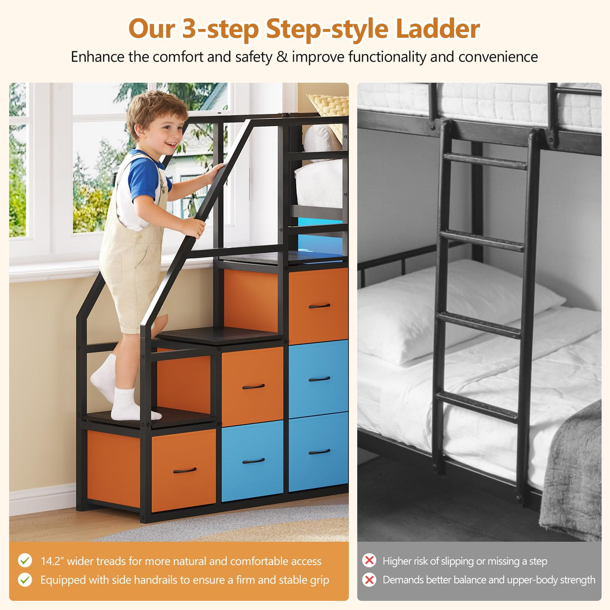 Twin Over Twin Bunk Bed with Stairs and 6 Storage Drawers R158419
