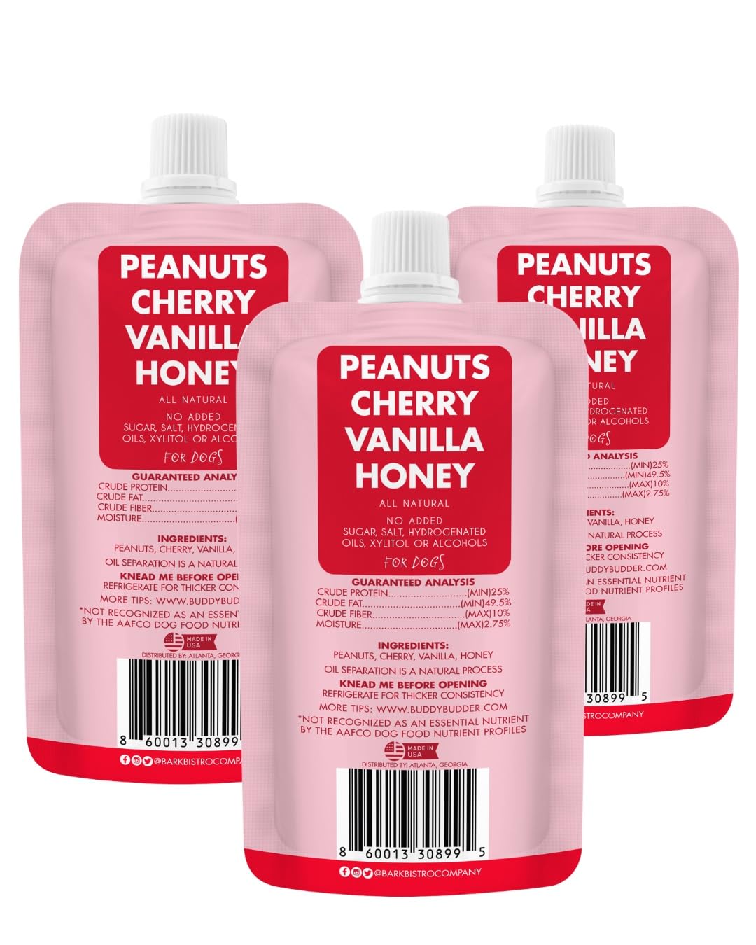 3pk Natural Dog Peanut Butter 4oz Pouches X3424