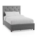 Gray Upholstered Twin Platform Bed with Storage Drawer V708