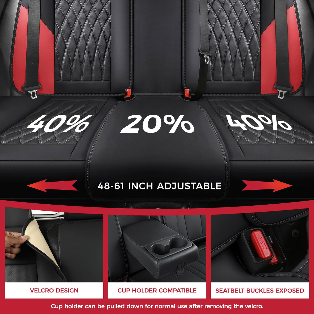 Car Seat Covers Full Set Faux Leather Black Red N807