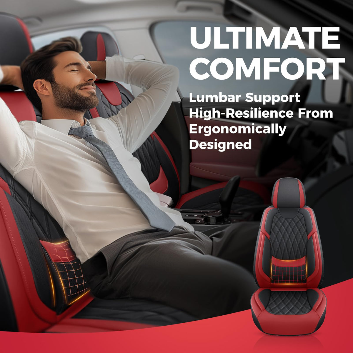 Car Seat Covers Full Set Faux Leather Black Red N807