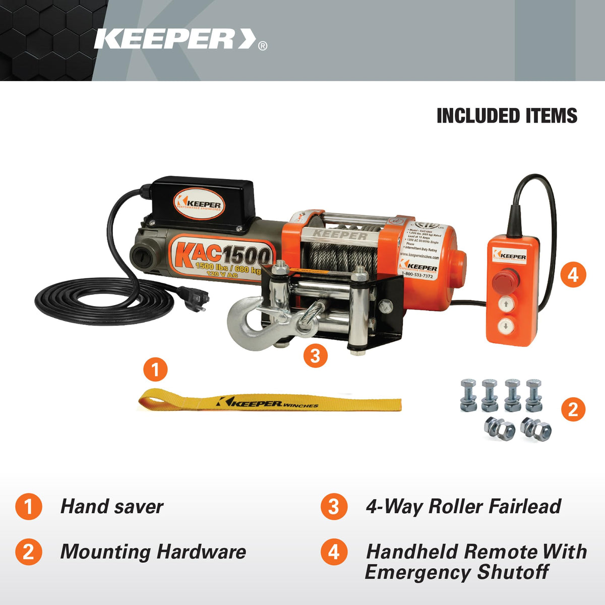 Electric Winch 110/120V AC with Remote 1500 lb. Capacity E6200