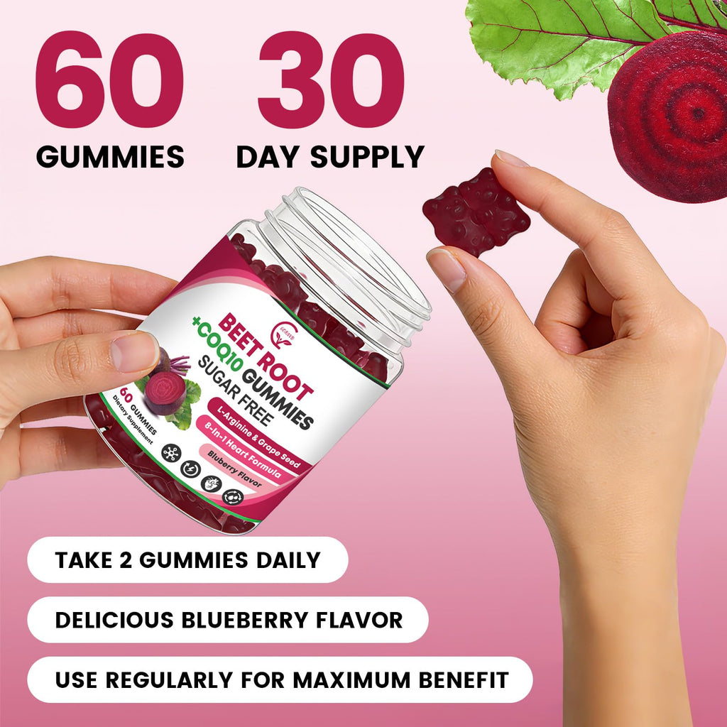 Beet Root Gummies with CoQ10, L-Arginine & Grape Seed Extract, Vegan, 60 Counts P6839