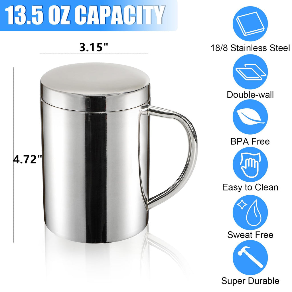 2 Pack 13.5 oz Stainless Steel Insulated Mugs with Lid and Handle J372236