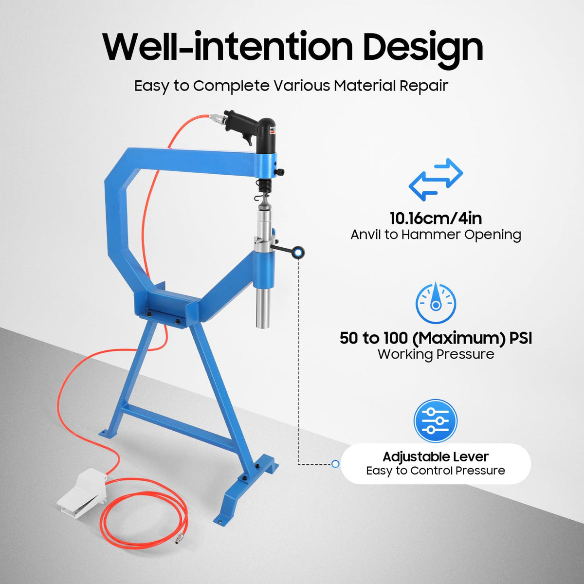 Pneumatic Planishing Hammer with 1", 2", 3" Anvils and Foot Pedal K34217