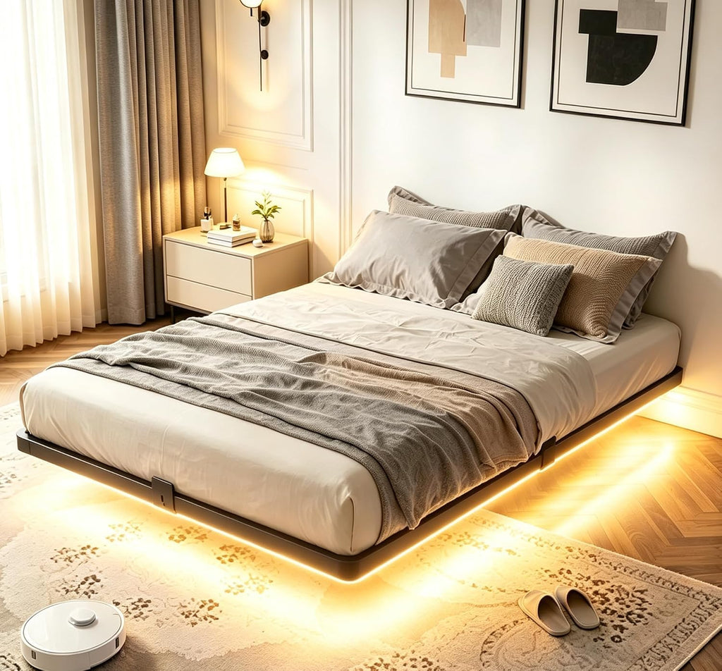 Full Size Floating Bed Frame with LED Lights R65606