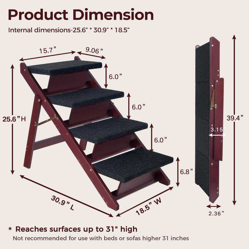 Foldable 4 Steps Wooden Dog Stairs Y964929
