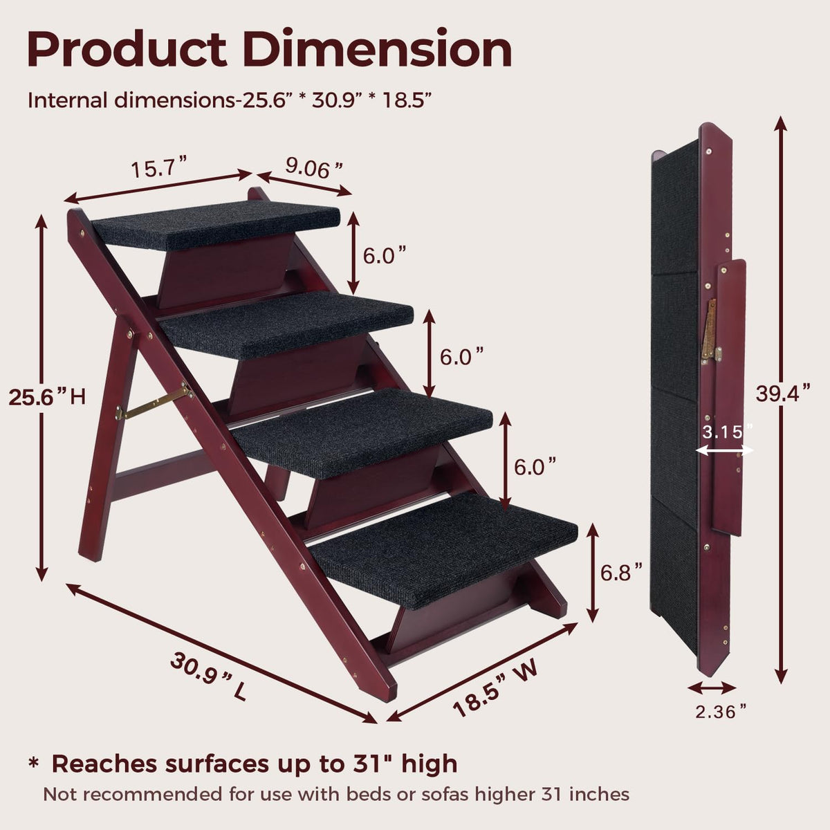 Foldable 4 Steps Wooden Dog Stairs Y964929