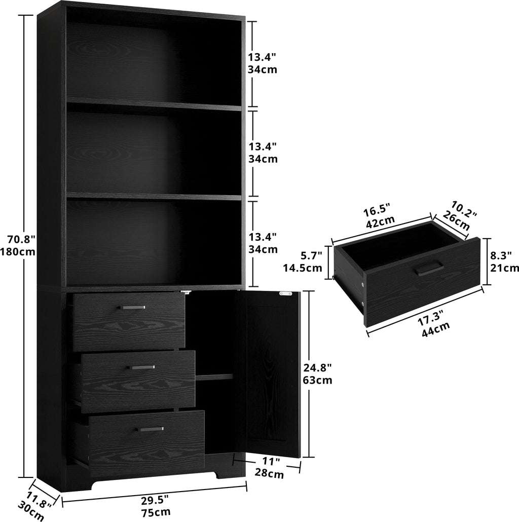 71 in Bookshelf with Doors and Drawers H465