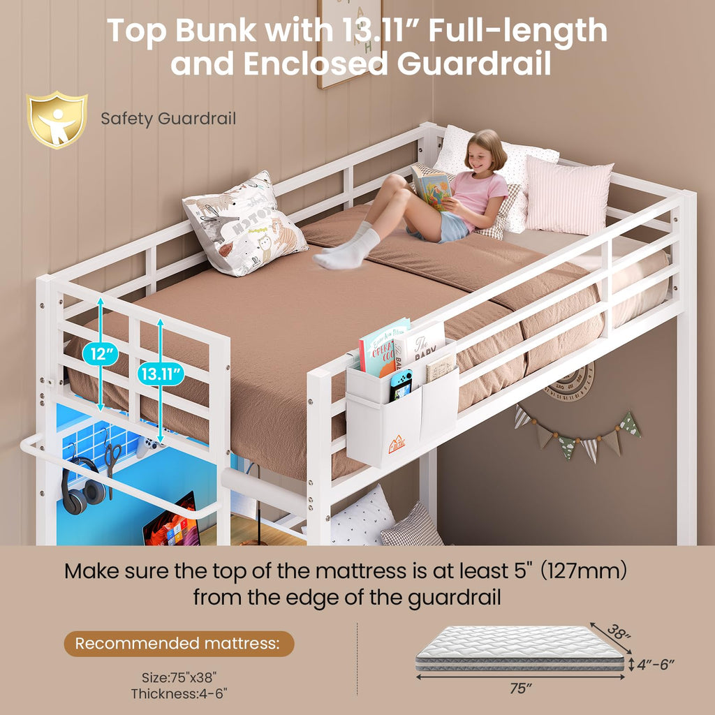 Twin Over Twin White Bunk Bed with Desk P293296