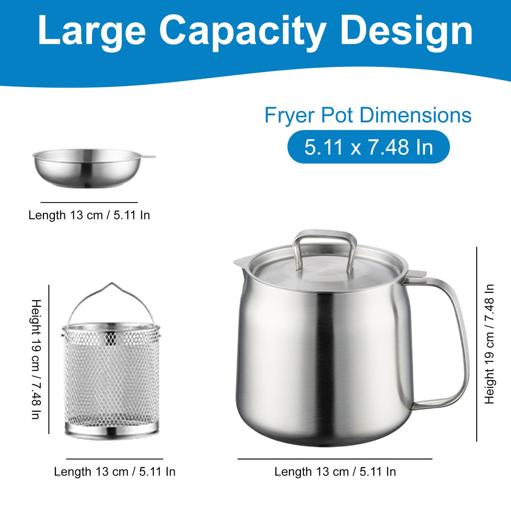 68oz Stainless Steel Oil Filter Pot with Fryer Basket D369