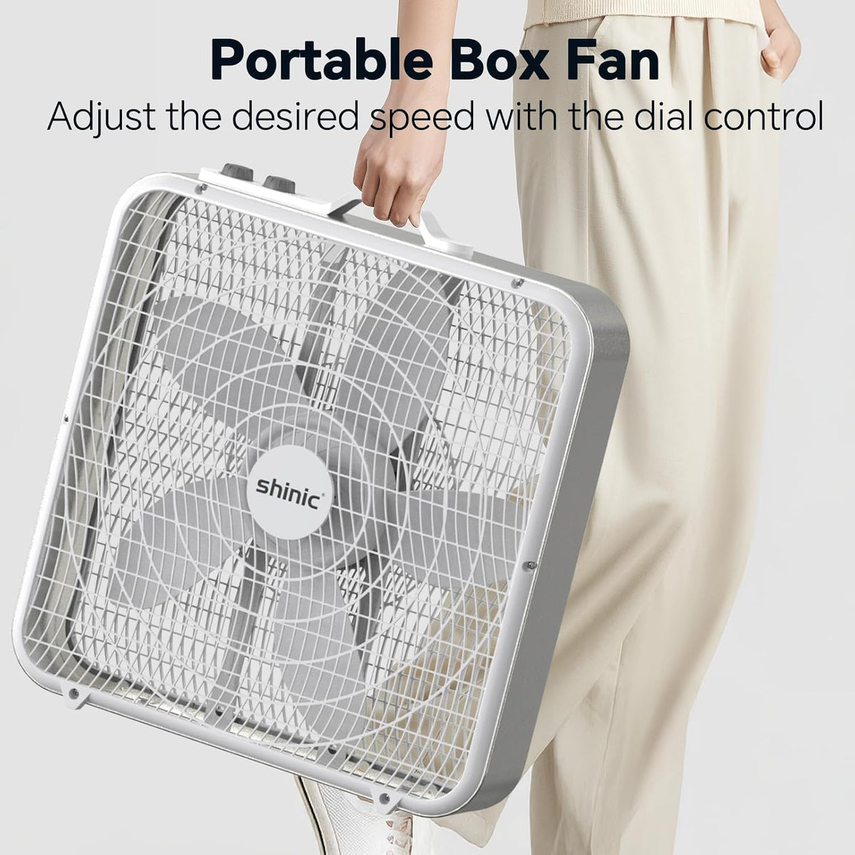 20” Box Fan with Thermostat, 3-Speed Portable Floor Fan, White A798
