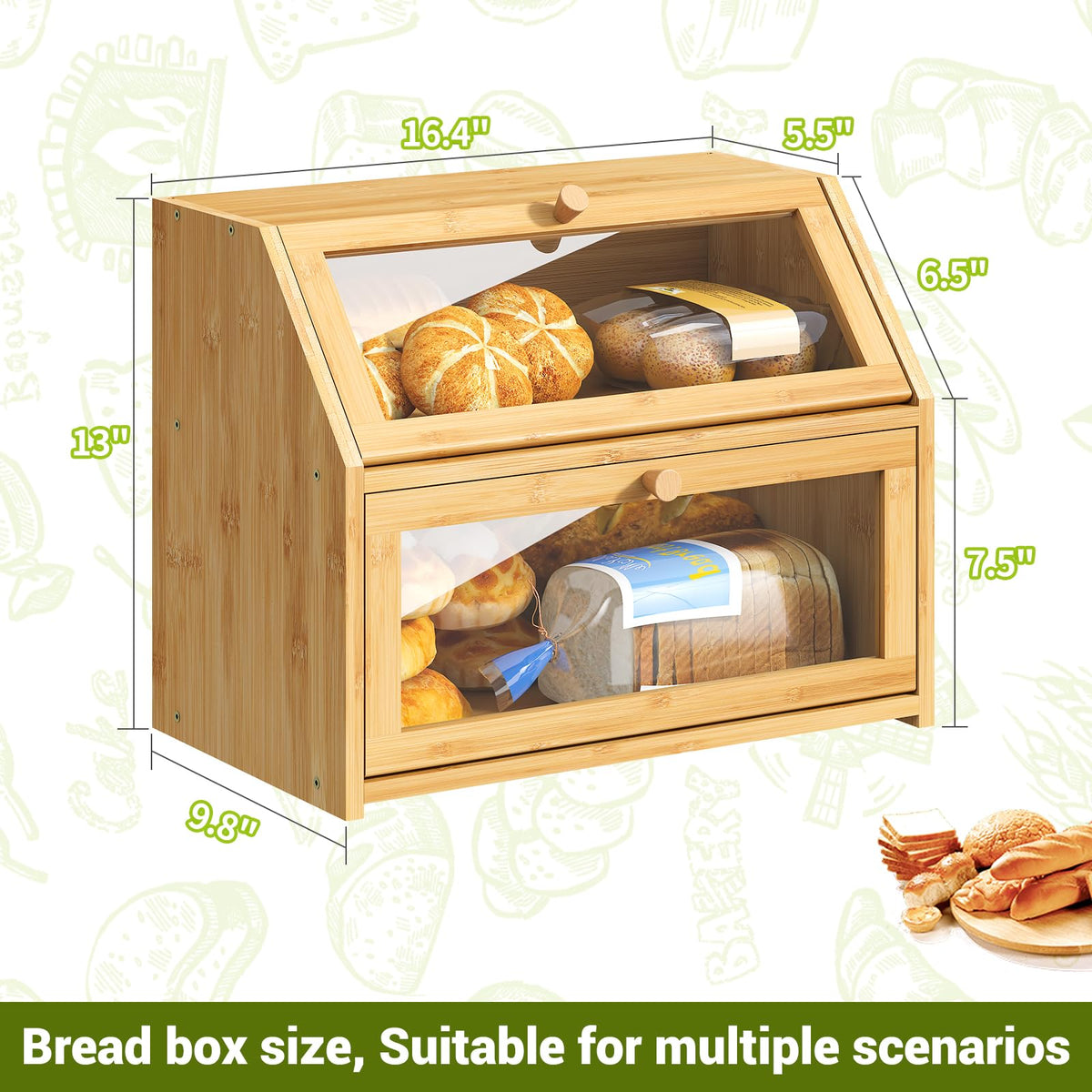 Double Layer Bamboo Wooden Bread Box U4207