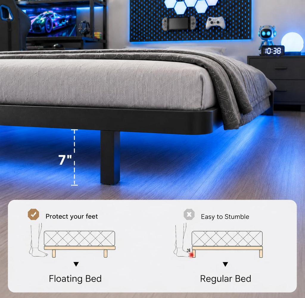Full Size Floating Bed Frame with LED Lights R65606