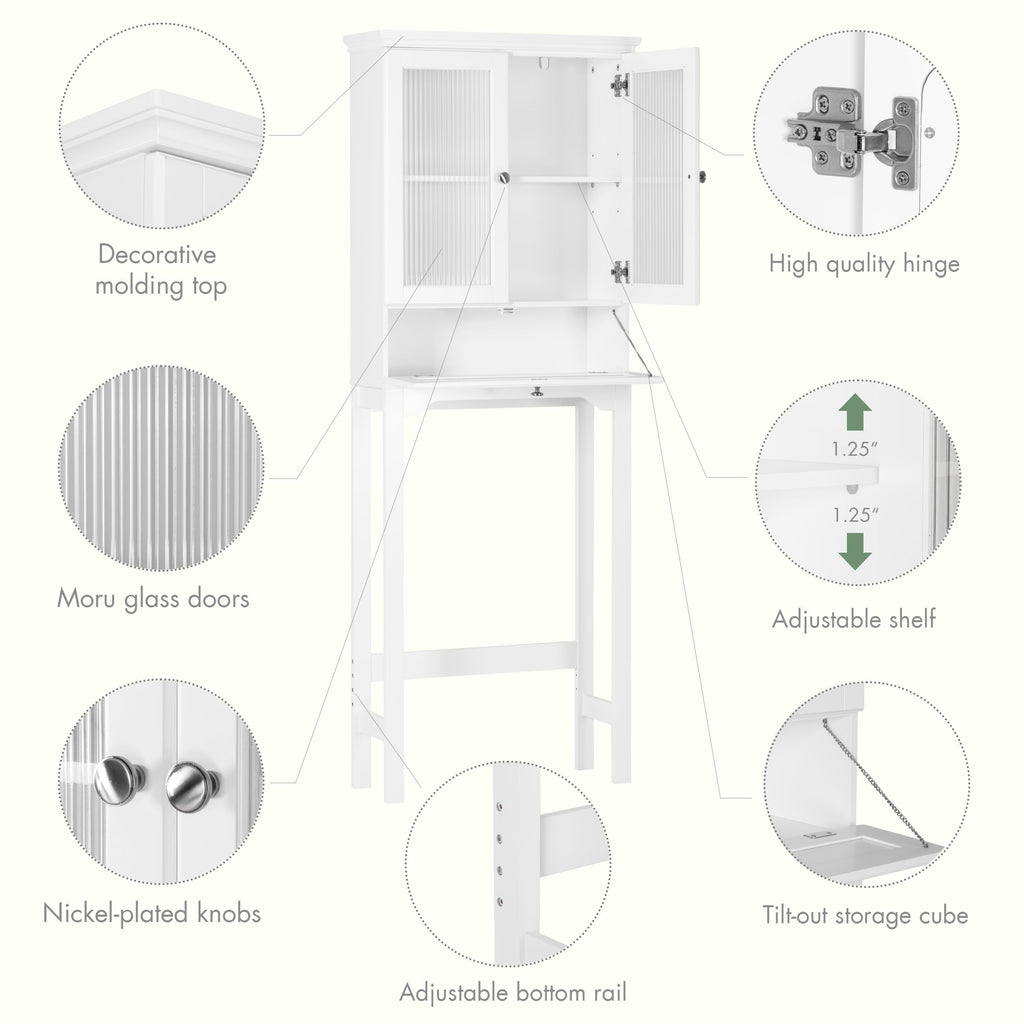 Over the Toilet Storage Cabinet with Glass Doors, White B8497