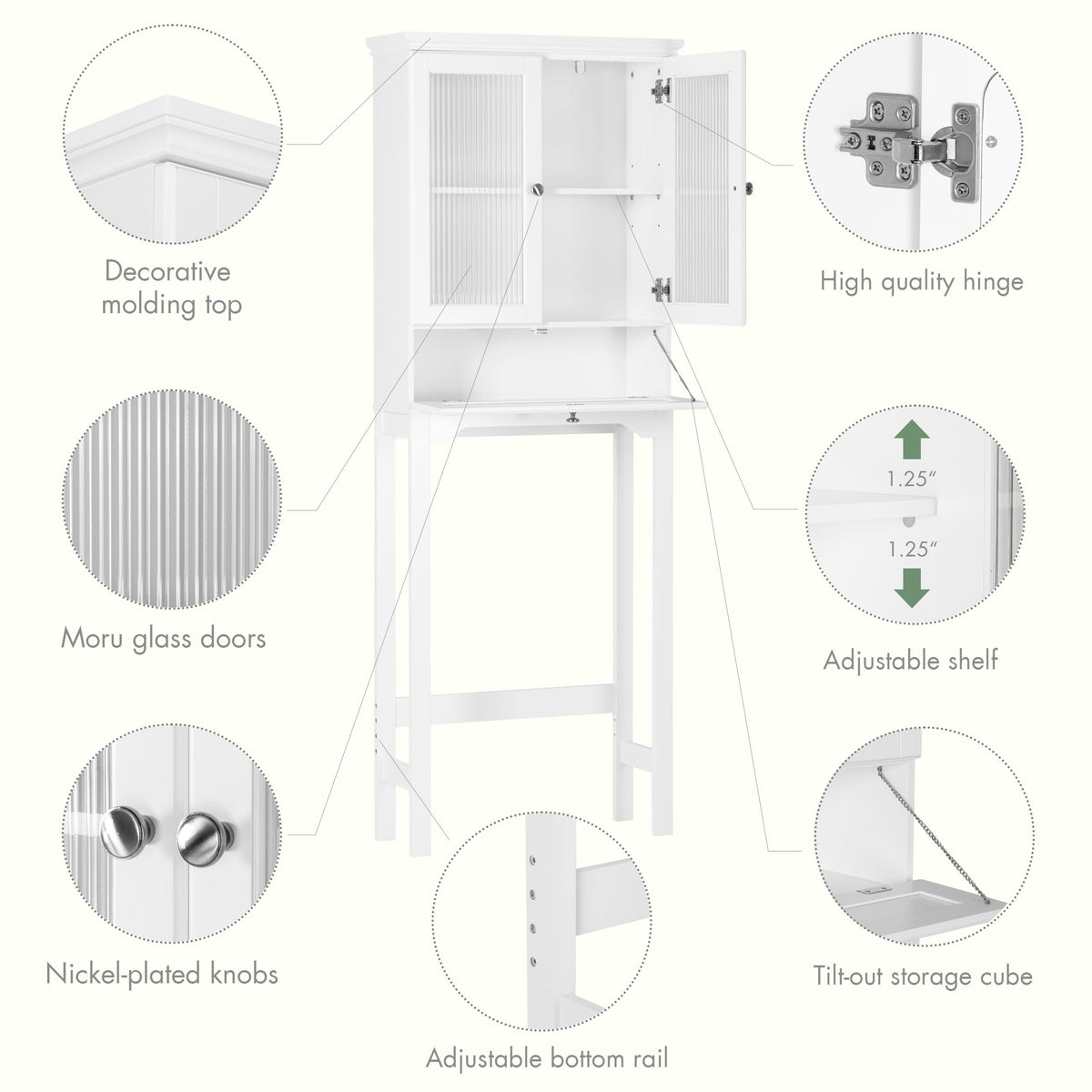 Over the Toilet Storage Cabinet with Glass Doors, White B8497