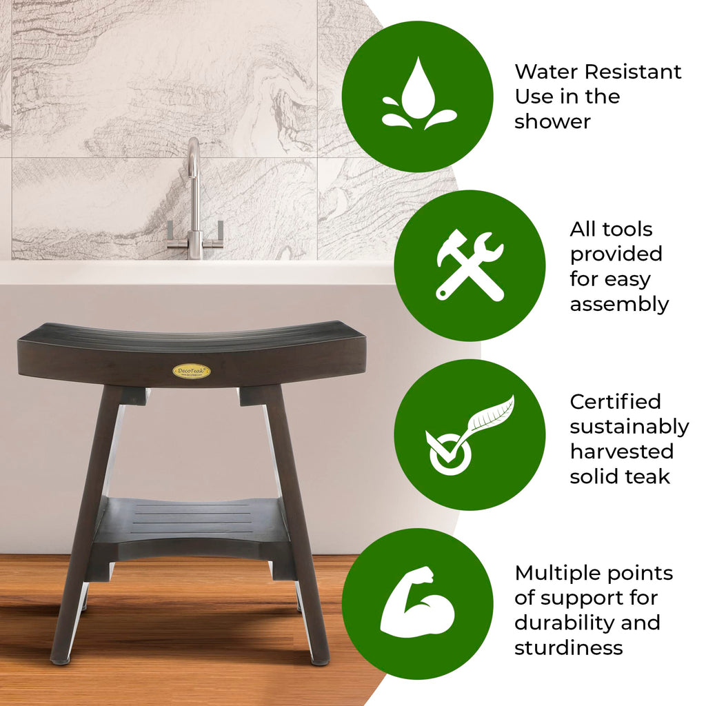 18" Solid Teak Shower Bench with Adjustable Feet C6839