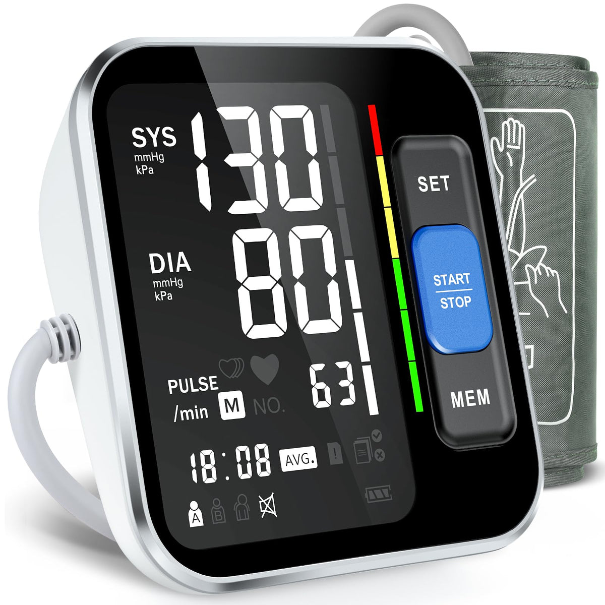 Upper Arm Blood Pressure Monitor with Backlight Display 2 Users Memory T530