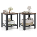 2-Tier End Table Set of 2, 16 Inch Side Table with Mesh Storage Shelf V6395