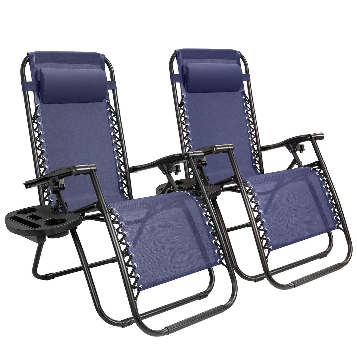 Blue Zero Gravity Folding Lounge Chairs Set of 2 with Cup Holder X98911