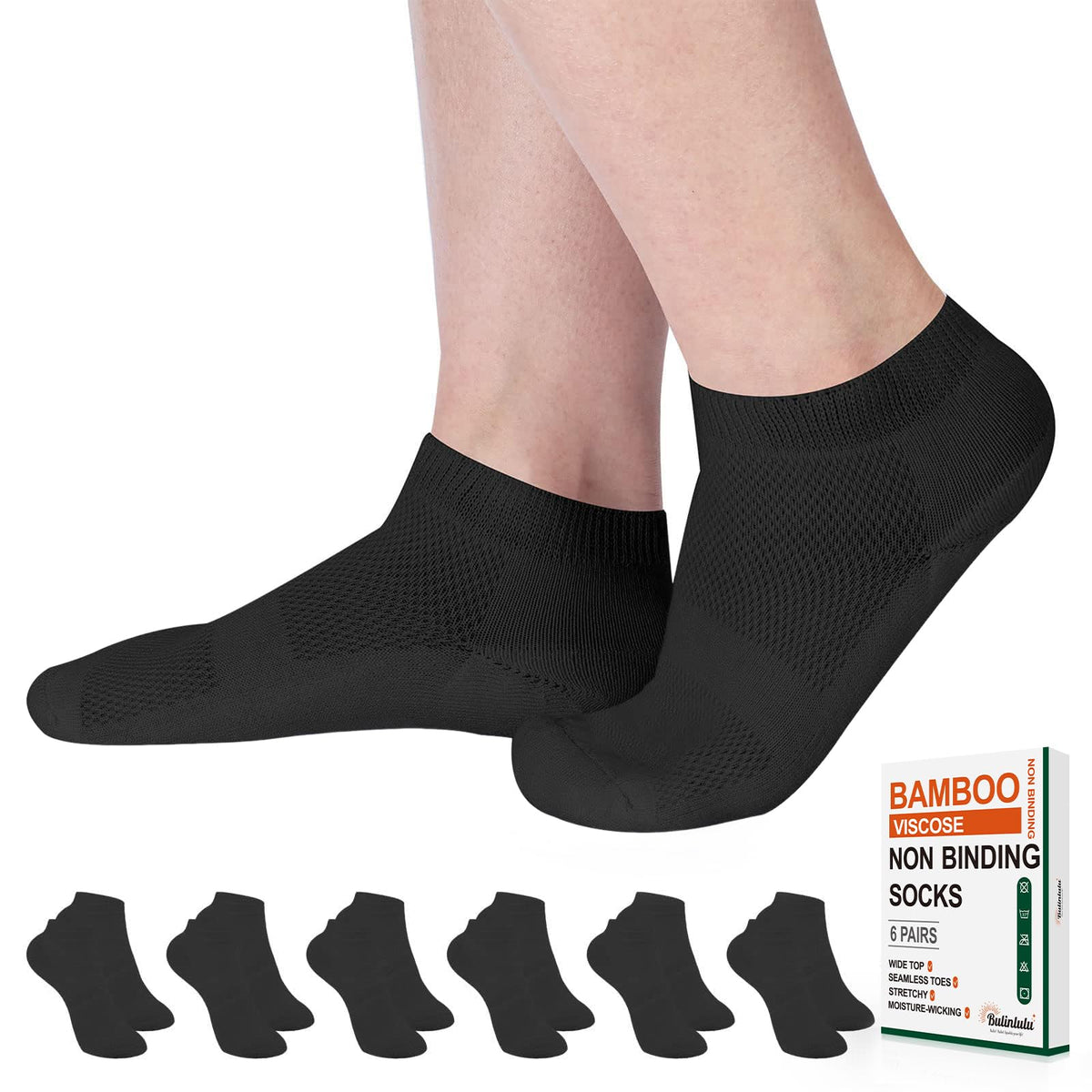 Diabetic Socks for Women Men Size 9-11, 6 Pairs Low Cut Non Binding E56695