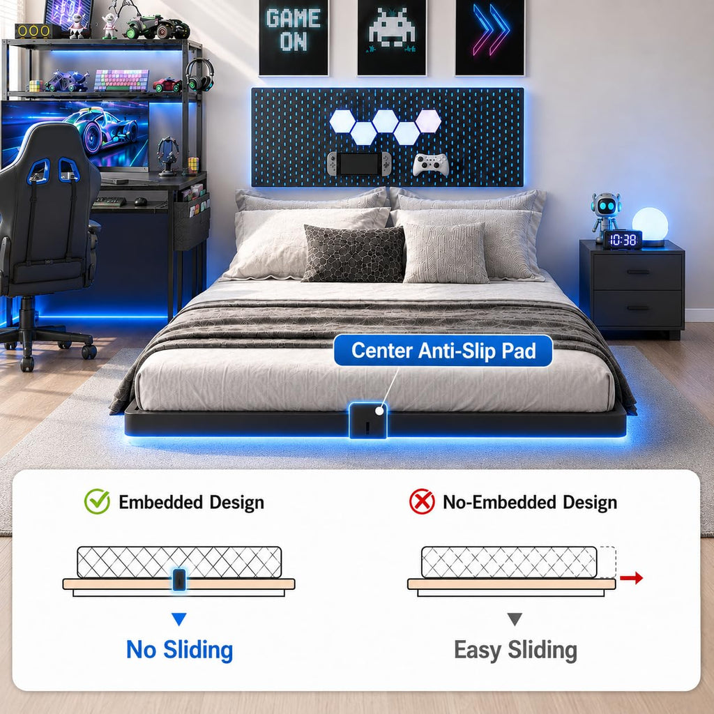 Full Size Floating Bed Frame with LED Lights R65606