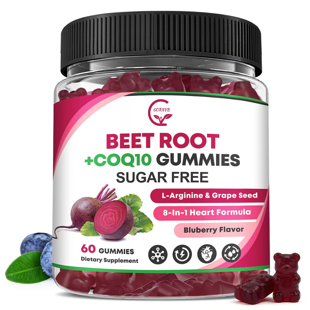 Beet Root Gummies with CoQ10, L-Arginine & Grape Seed Extract, Vegan, 60 Counts P6839