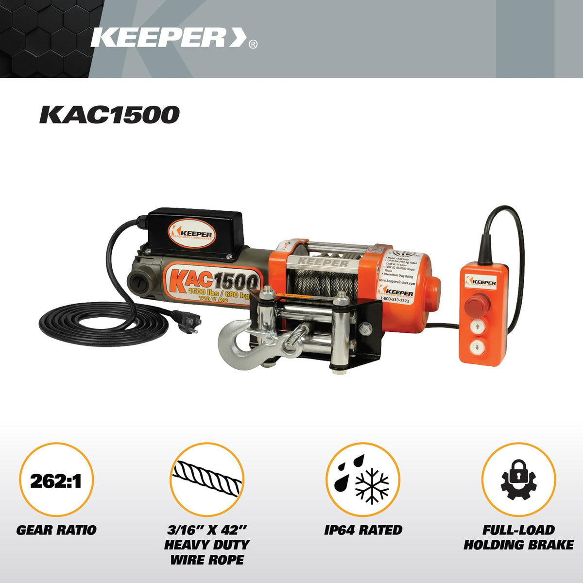 Electric Winch 110/120V AC with Remote 1500 lb. Capacity E6200