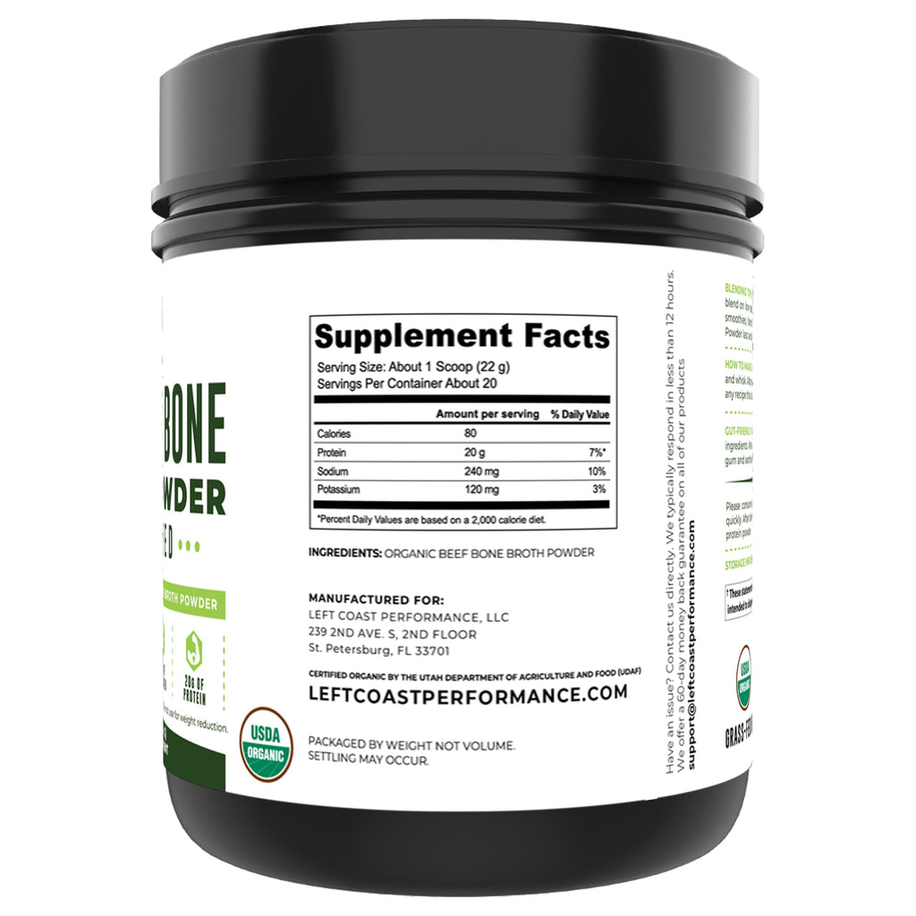 Organic Grass Fed Beef Bone Broth Protein Powder 16oz E1542