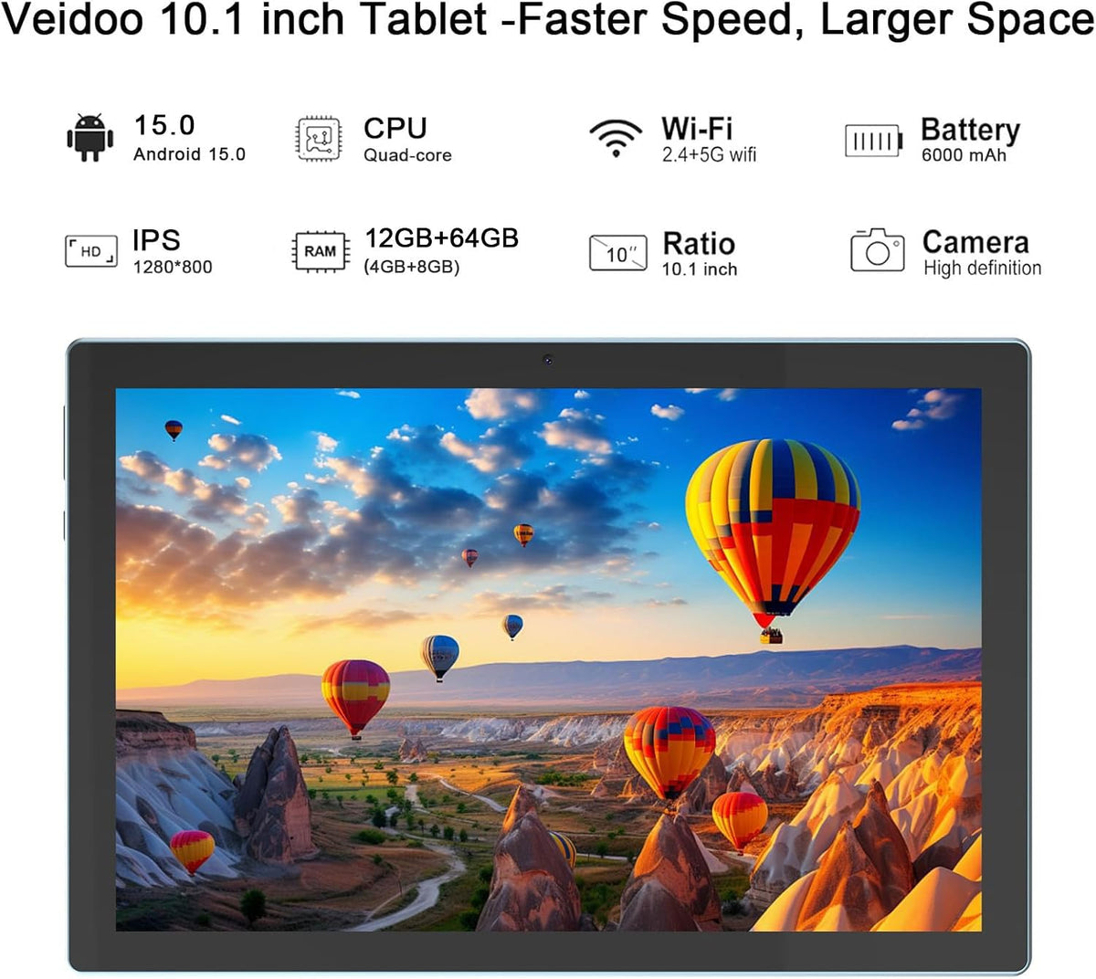 Android 15 Tablet 10 Inch 12GB RAM 64GB ROM 2 in 1 with Keyboard Case Mouse Stylus G30705