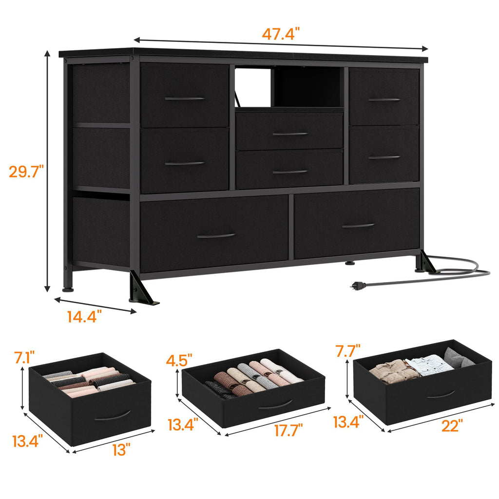 Black 8 Drawer Fabric Dresser TV Stand I181