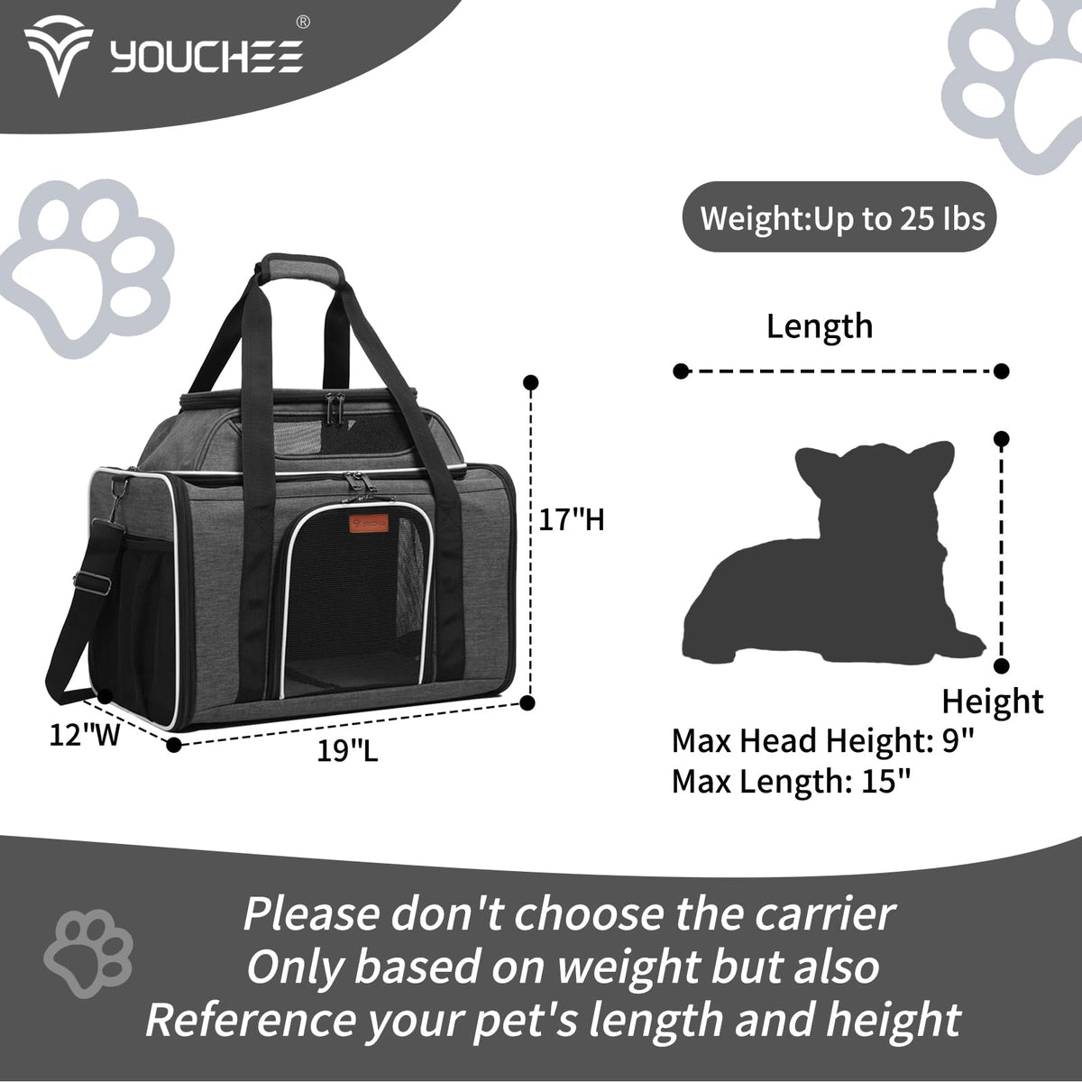 19" Large Soft-Sided Pet Carrier with Mesh, Grey J166259