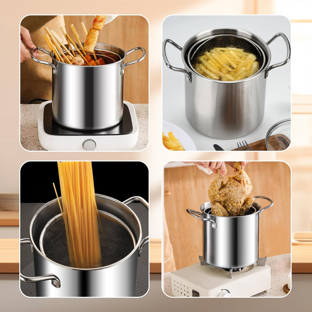 3.5L Stainless Steel Deep Fryer Pot with Lid and Basket S161145