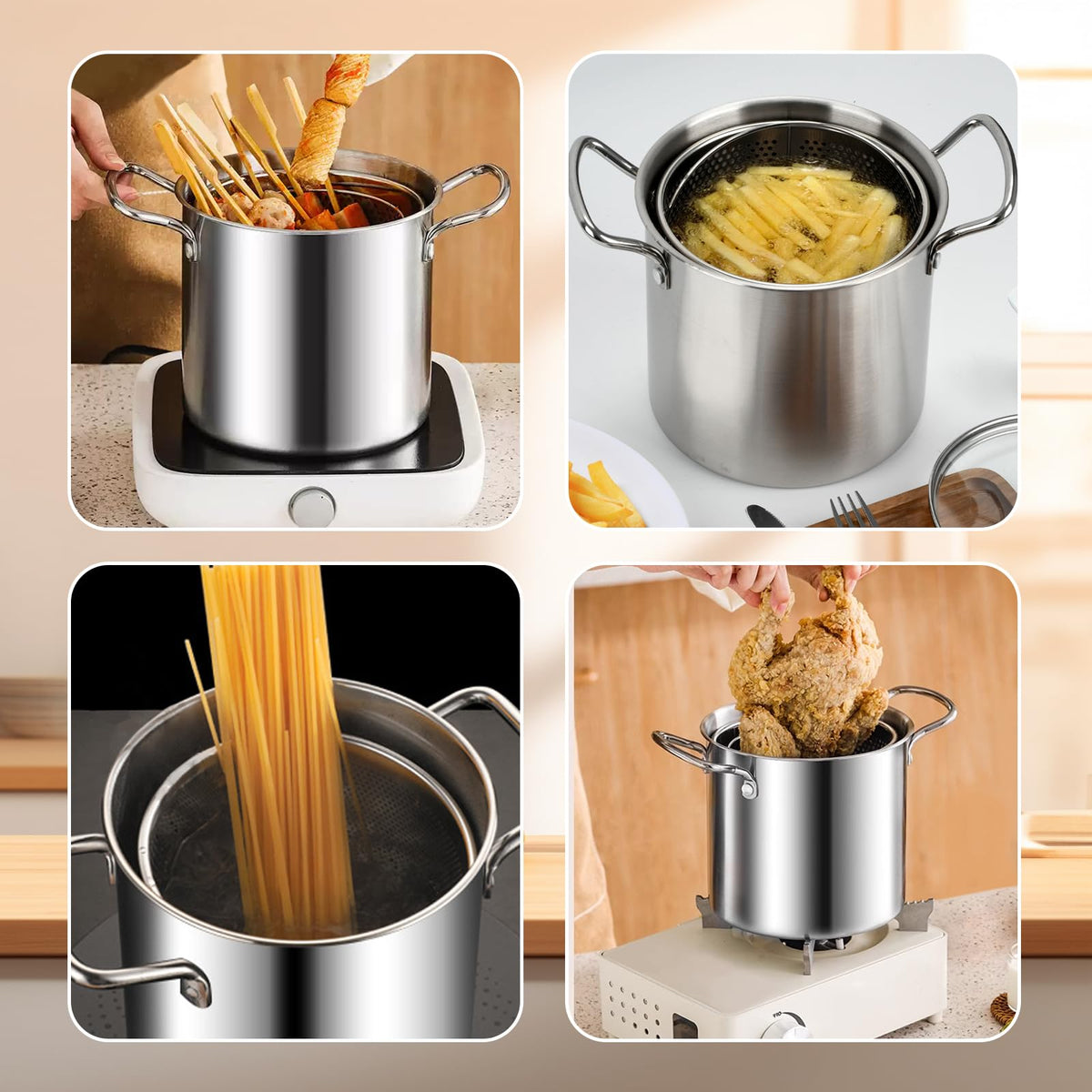 3.5L Stainless Steel Deep Fryer Pot with Lid and Basket S161145