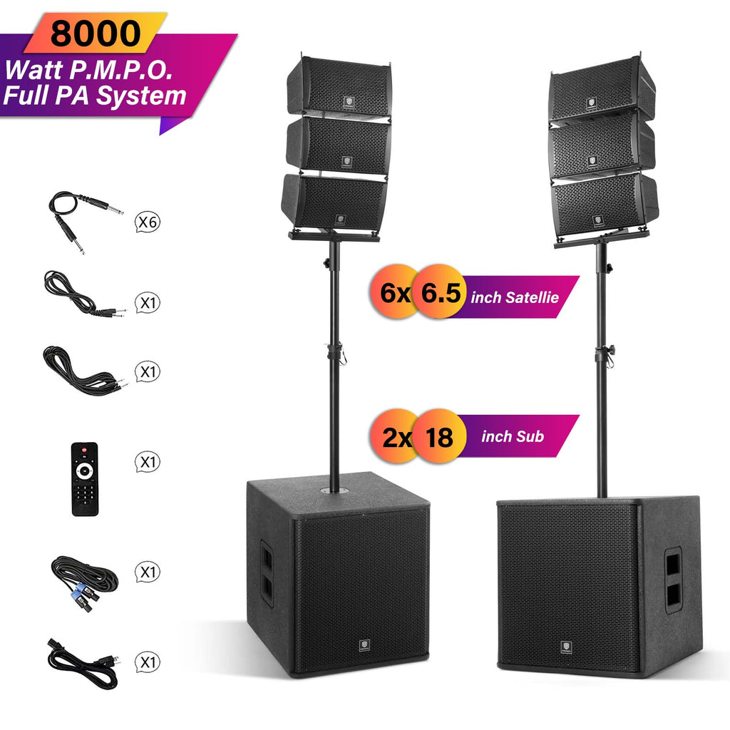 Powered PA Speaker System 6 Line Array Speakers 2PCS 18 Inch Subwoofers K197