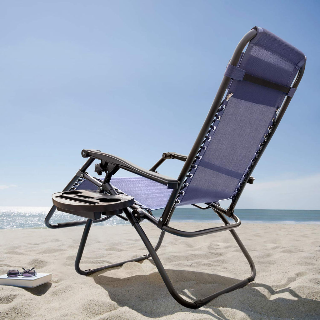 Blue Zero Gravity Folding Lounge Chairs Set of 2 with Cup Holder X98911