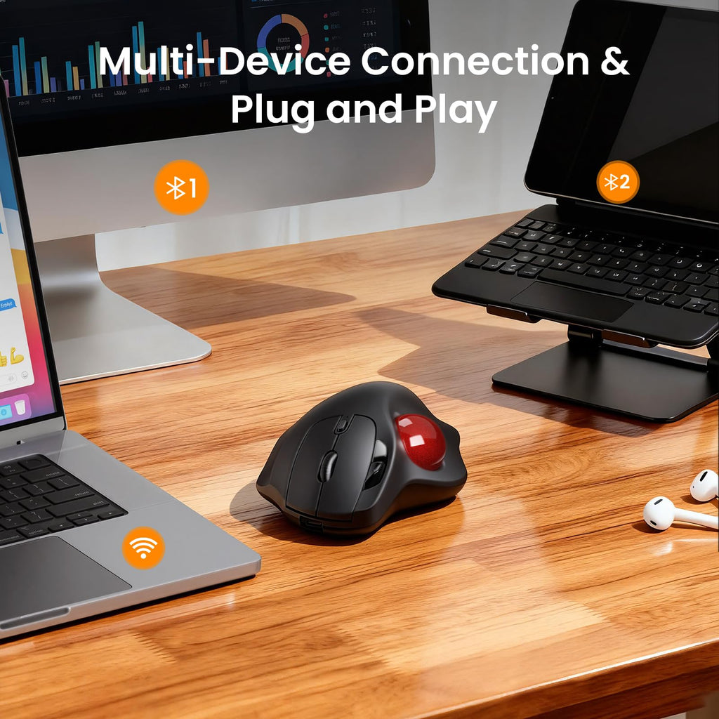 Wireless Rechargeable Thumb Control Trackball Mouse A2953