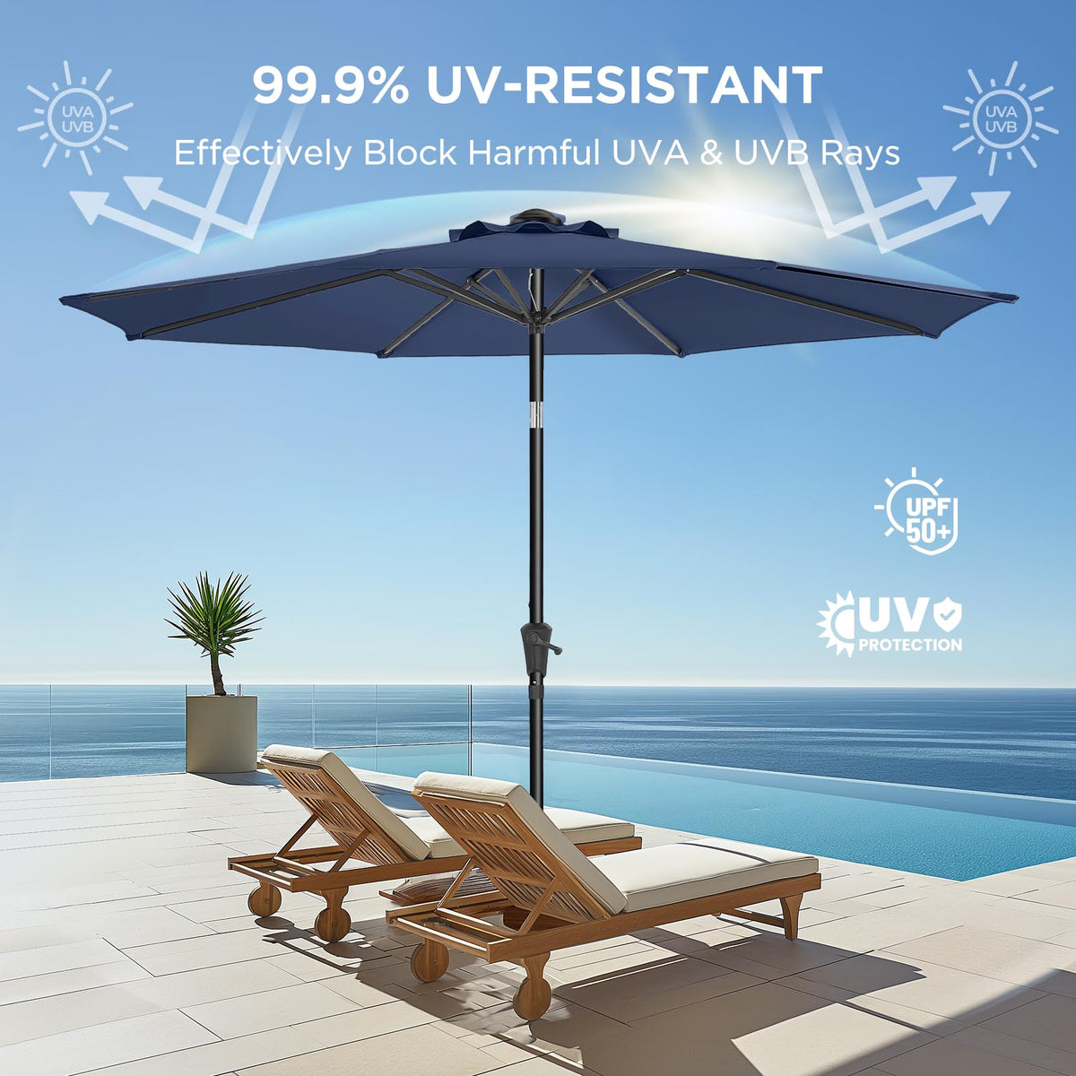 9FT Outdoor Patio Umbrella Navy Blue Y9360