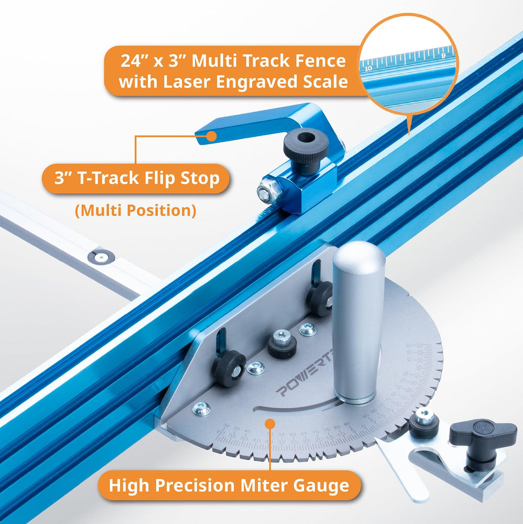 Table Saw Precision Miter Gauge System with 27 Angle Stops and T-Slotted Miter Bar T98053