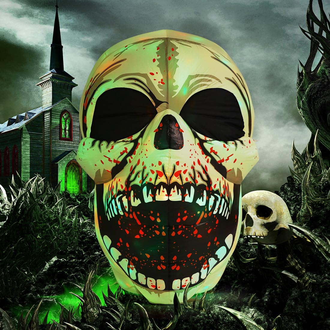 4 FT Halloween Inflatables Skull Outdoor Decorations V349