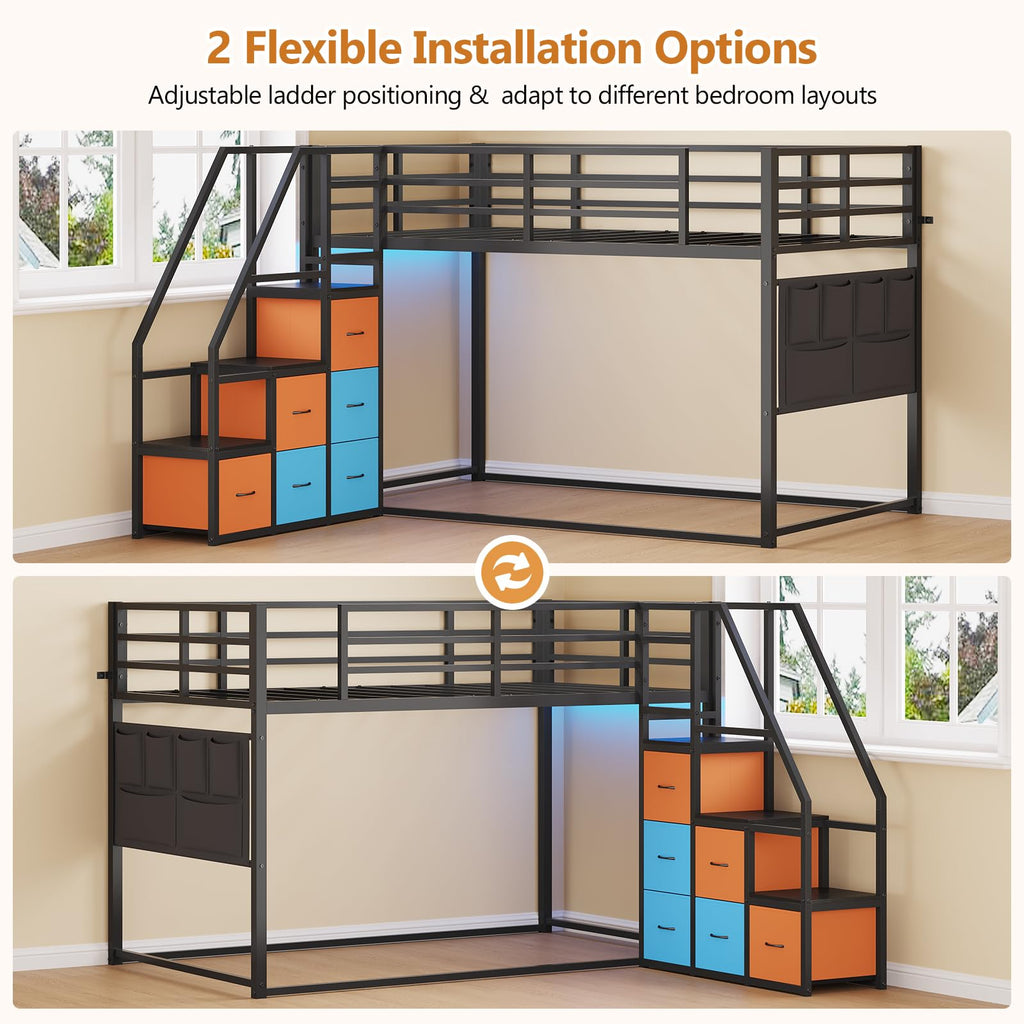 Twin Over Twin Bunk Bed with Stairs and 6 Storage Drawers R158419
