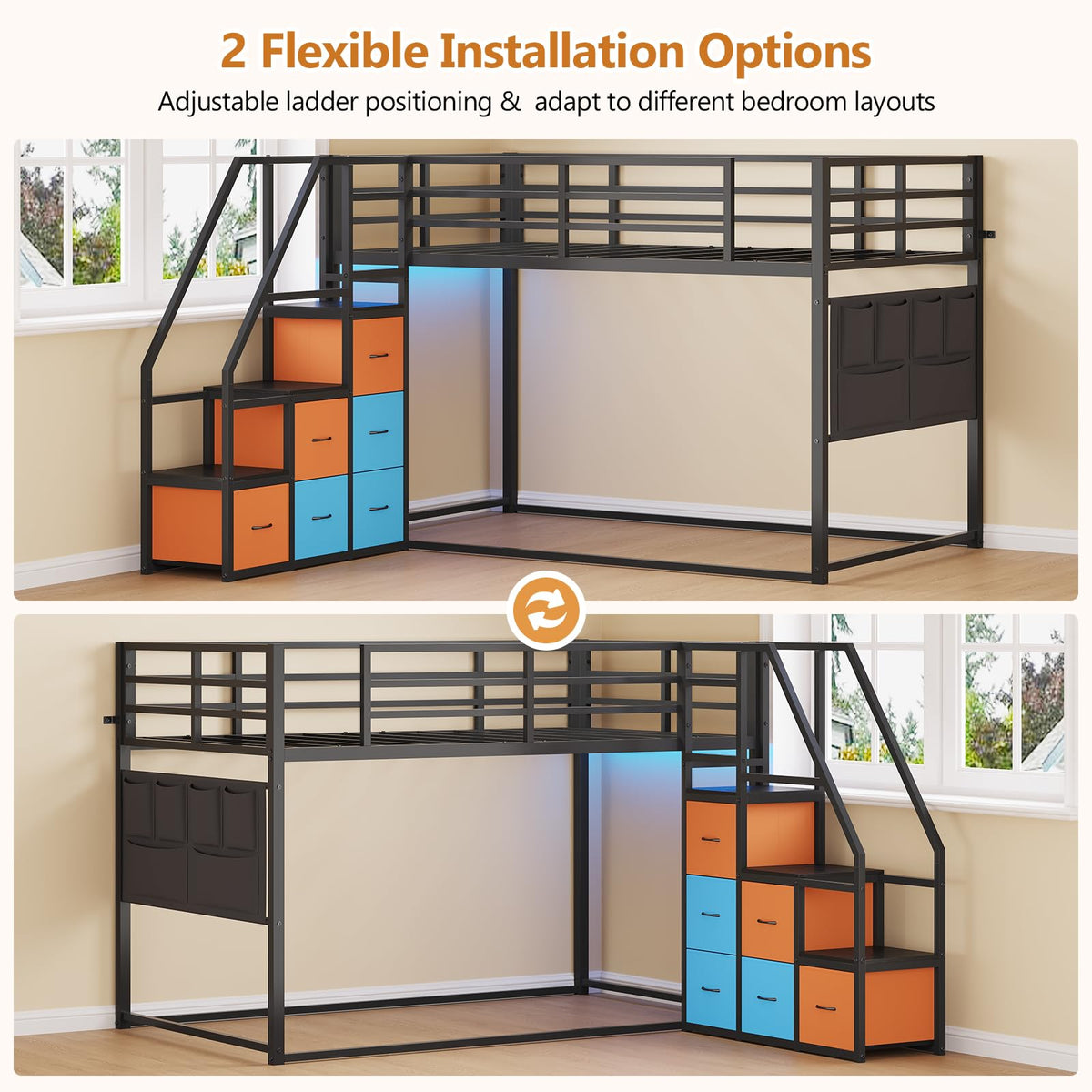 Twin Over Twin Bunk Bed with Stairs and 6 Storage Drawers R158419