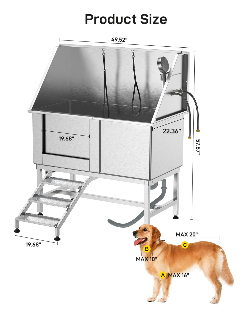 50" Stainless Steel Dog Grooming Bathtub with Faucet Y688