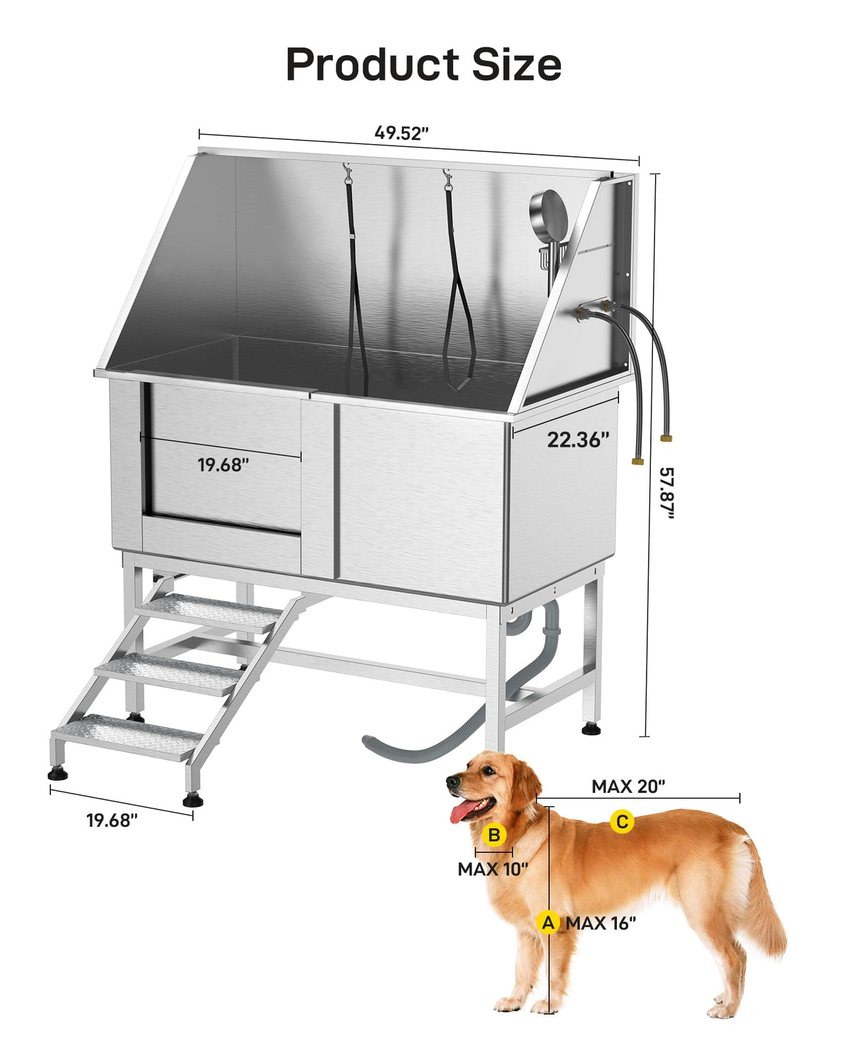 50" Stainless Steel Dog Grooming Bathtub with Faucet Y688