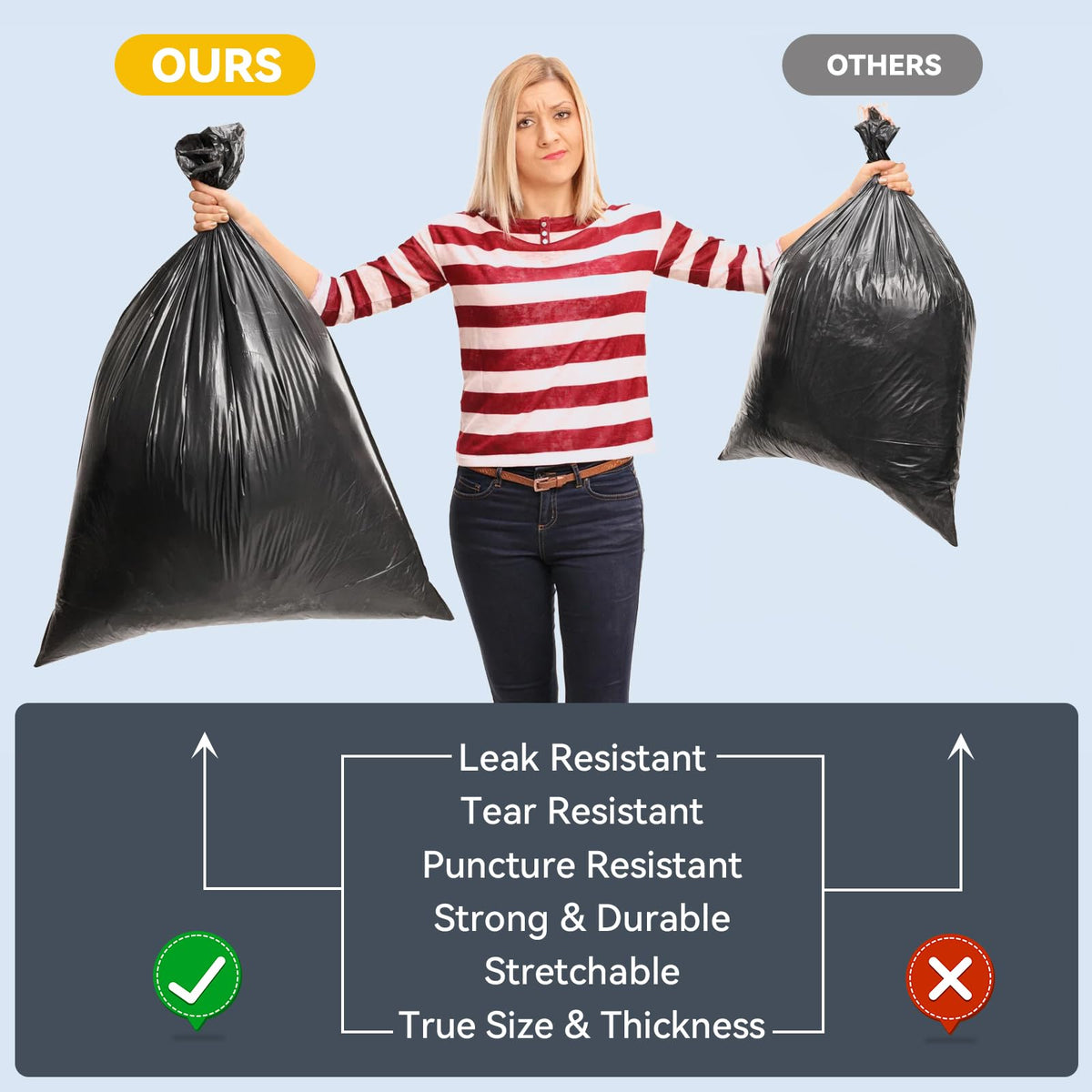45 Gallon Heavy Duty Black Plastic Trash Bags 50 Count F474752
