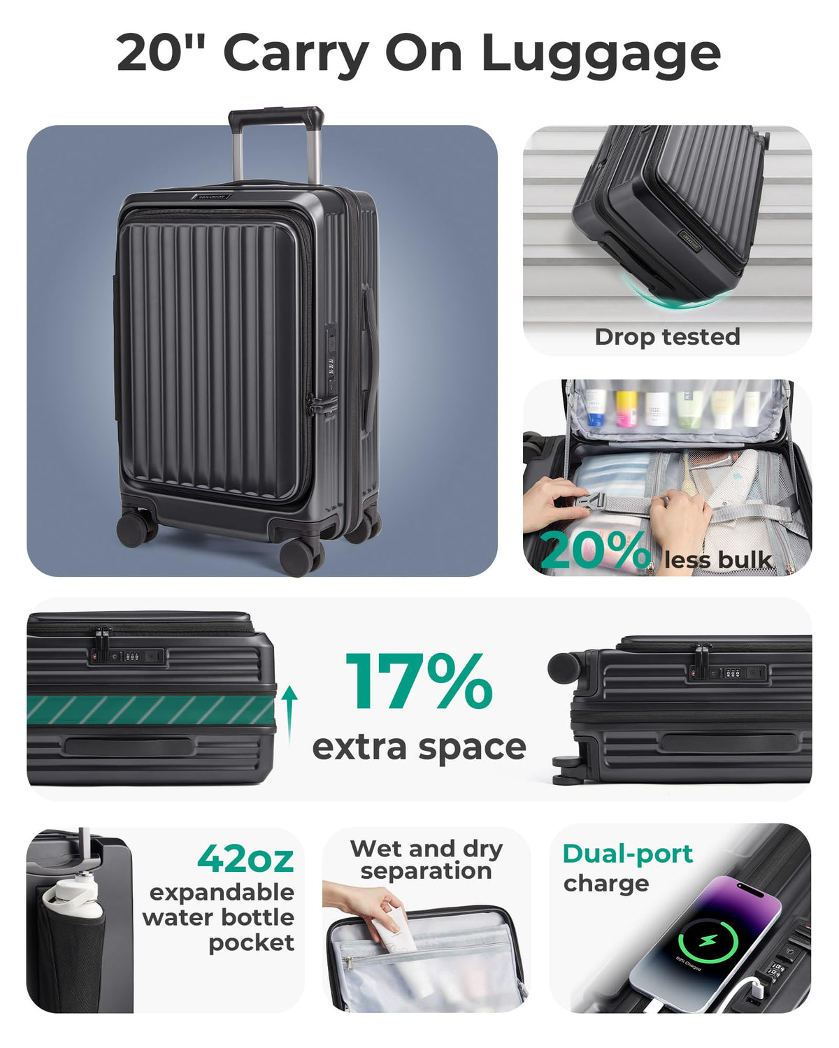 20" Expandable Carry-On Black J1046